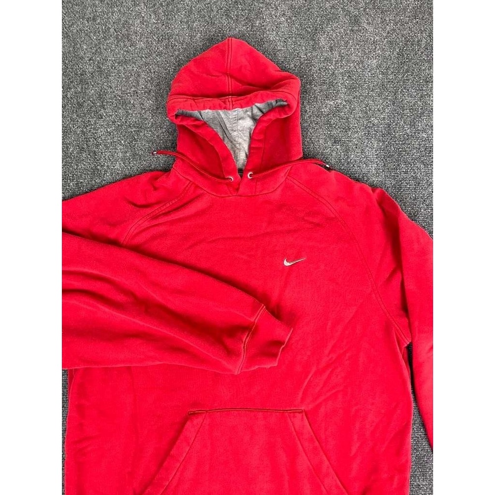 Vintage Nike Hoodie Mens Large‎ Red Pullover Mini Swoosh Gray Tag Y2K